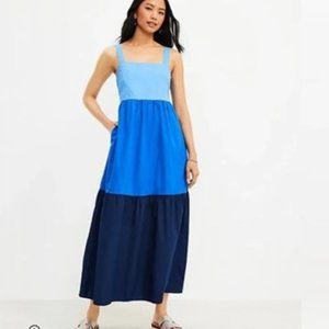 LOFT Colorblock Tiered Maxi Pocket Dress